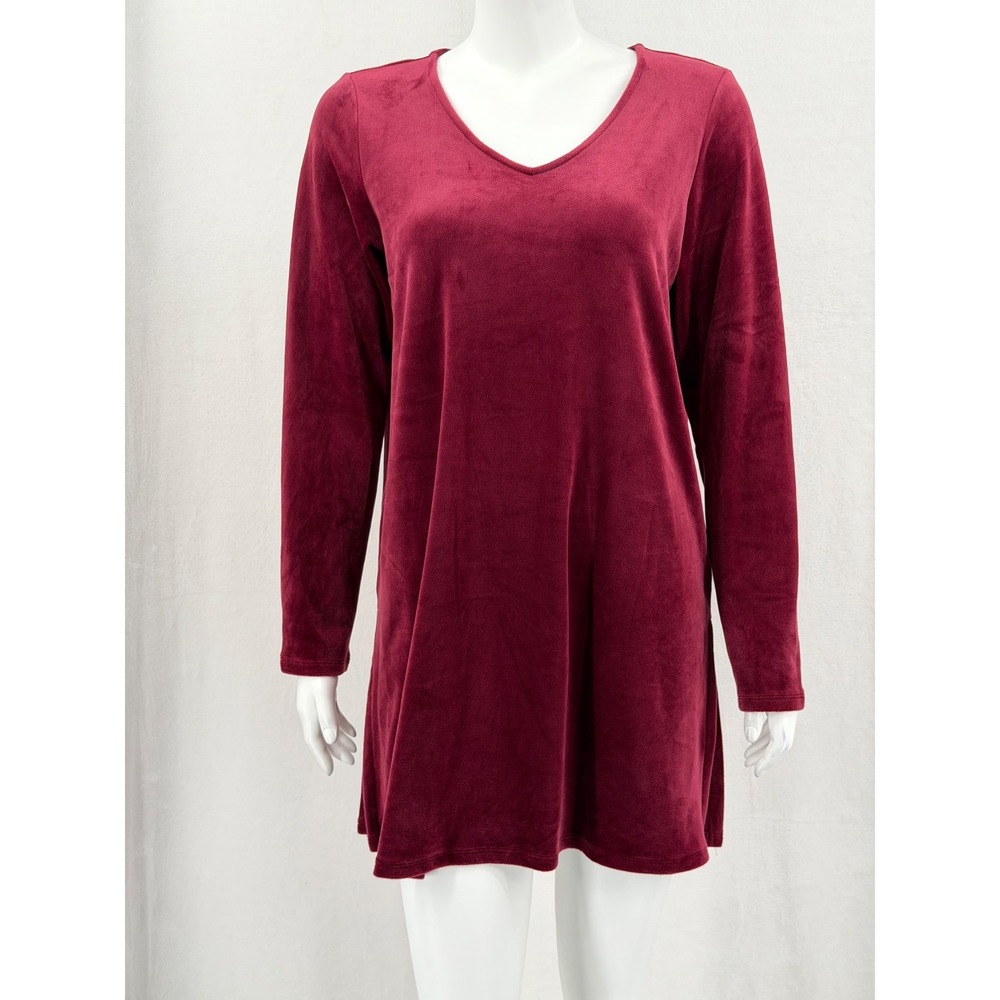Pure J Jill Top Women Medium Red Velour Long Sleeve V-Neck Stretch Holiday Tunic